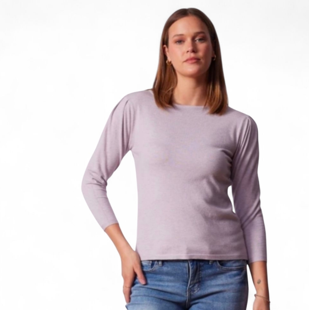 Vila Milano Fine Knit Lilac Sweater Size Large NWT Shoulder Pleats 3/4 Sleeves